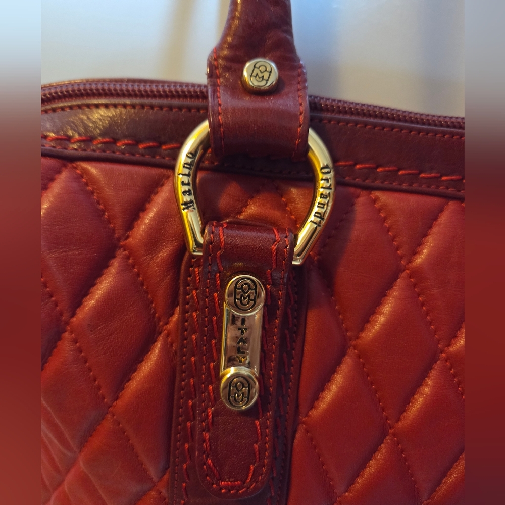 Marino Orlandi Red Quilted Leather Tote Bag - Picture 7 of 16
